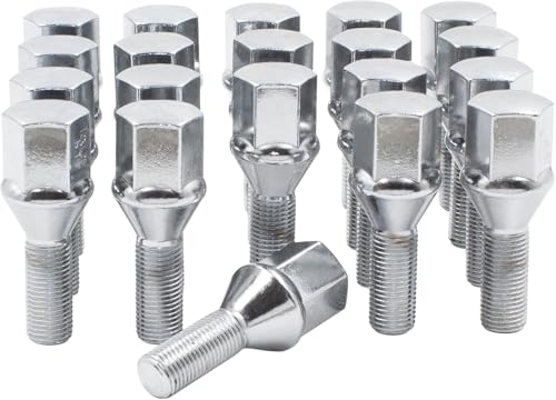Wheel Accessories Parts 20 Pcs M12 x 1.25 12x1.25 Acorn Seat Lug Bolts 19mm Hex 28mm Thread Length Chrome Finish Chrysler 200 ｜ 2016+ Jeep Cherokee ｜ 2017+ Jeep Compass