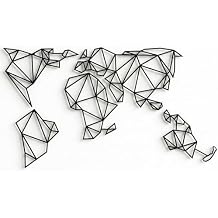 XXL LARGE World Map Wall Art - خريطة العالم الهندسية - 3D Silhouette Metal Wall Decor Home Office Decoration Bedroom غرفة المعيشة ديكور الديكور 5 قطع أسود ، 69 "عرض &times; 38" ارتفاع / 175x97 سم