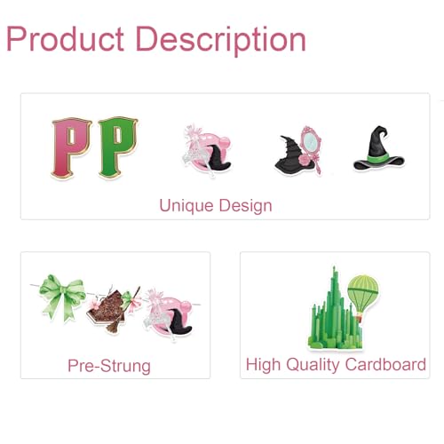 Image of 3pcs Pre-Strung Wicked Happy Birthday Banner Pink and Green Paper Garland for Witch Theme Party Decorations