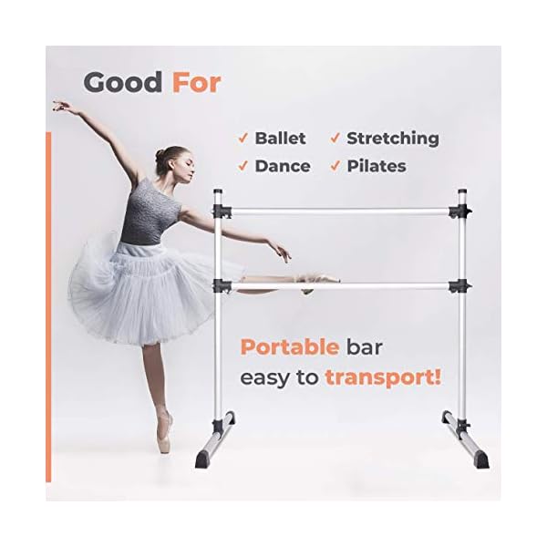Ballet Barre Portable for Home - Adjustable & Portable Premium 4ft Double Ballet Barre, Bar for Stretch, Pilates, Dance, Fitness, Booty or Active Workouts, Made of Aluminium Light Weight, Gray
