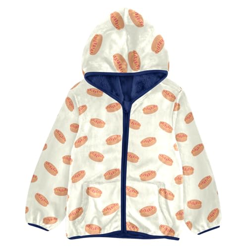 Hotdog with Sausage and Sauce Mustard Girls Fleece Jacket Girls Fall Jacket Girls Zip Up Hoodie Girls Sherpa Jacket 2-10T