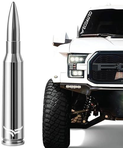 EcoAuto Bullet Antenna Replacement for Dodge Ram & Ford F150 F250 F350 Super Duty Ford Raptor Bronco Trucks - Anti-Theft Design - Radio Antenna for Truck 1990 - Current (Chrome)