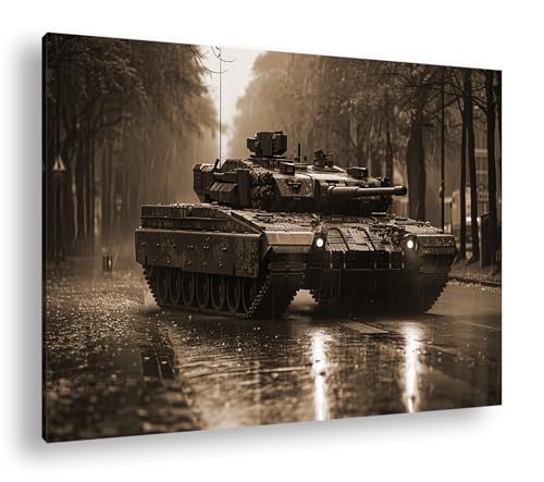 Char sous la pluie deyoli 90x60 cm impression art effet sépia sur cadre bois