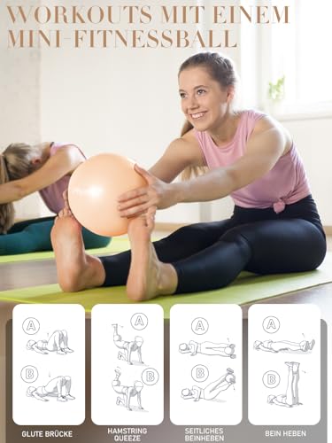 PhysKcal 65cm Beige Dicker Gymnastikball und 23 cm Pilatesball Set, Anti Burst Gymnastikball, Anti-Rutsch-Sitzball, Balanceball, Yogaball für Zuhause, Fitnessstudio und Büro