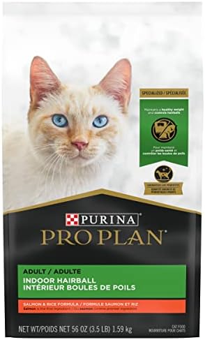 Purina Pro Plan Hairball Management, Indoor Cat Food, Salmon and Rice Formula – 3.5 lb. Bag