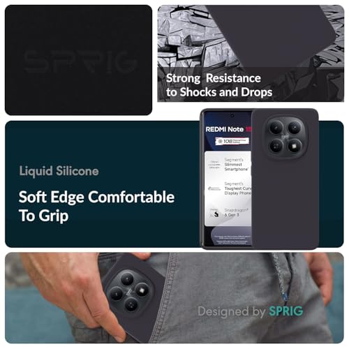 Image of SPRIG Compatible with Redmi Note 15 5G Premium SilkTone (Liquid Silicone) Back Cover Drop Tested Shock Proof Mobile Case for Men, Women, Boys and Girls with Camera Protection (Charcoal Grey)