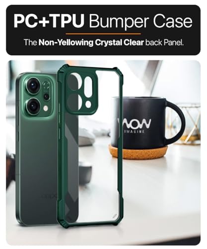Image of WOW IMAGINE Shock Proof Clear Protective Back Case for Oppo Reno 14 5G - AirEDGE Technology | 360 Degree Camera Protection | Transparent Hybrid Back Case Mobile Cover - Green