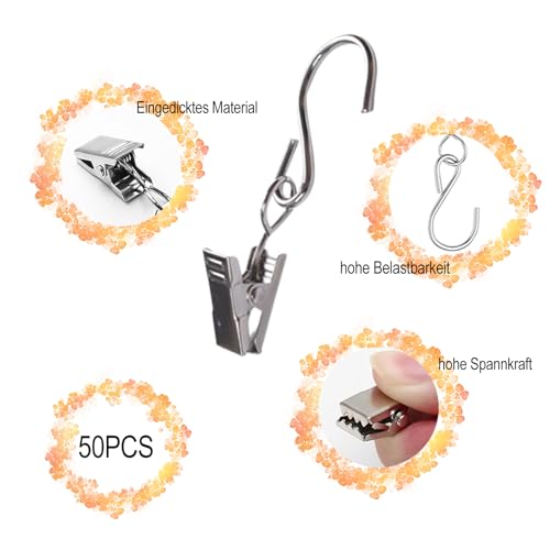 Yicoovey Pack of 50 Curtain Clips, Metal Curtain Hooks, Curtain Fasteners with S Hooks, Home Decoration - Image 3