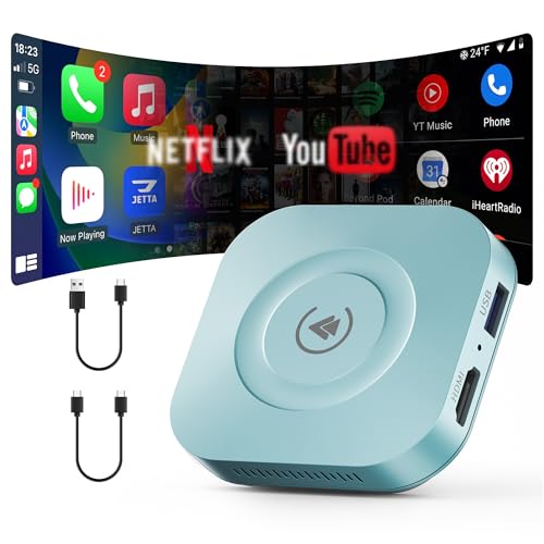 Magic Box 2026 Wireless CarPlay Adapter, AI Box Android Auto Supports Strea-ming Video for TikTok/YouTube, USB for Offline Media, Screen Mirroring Car Adapter for Factory Wired Car Play
