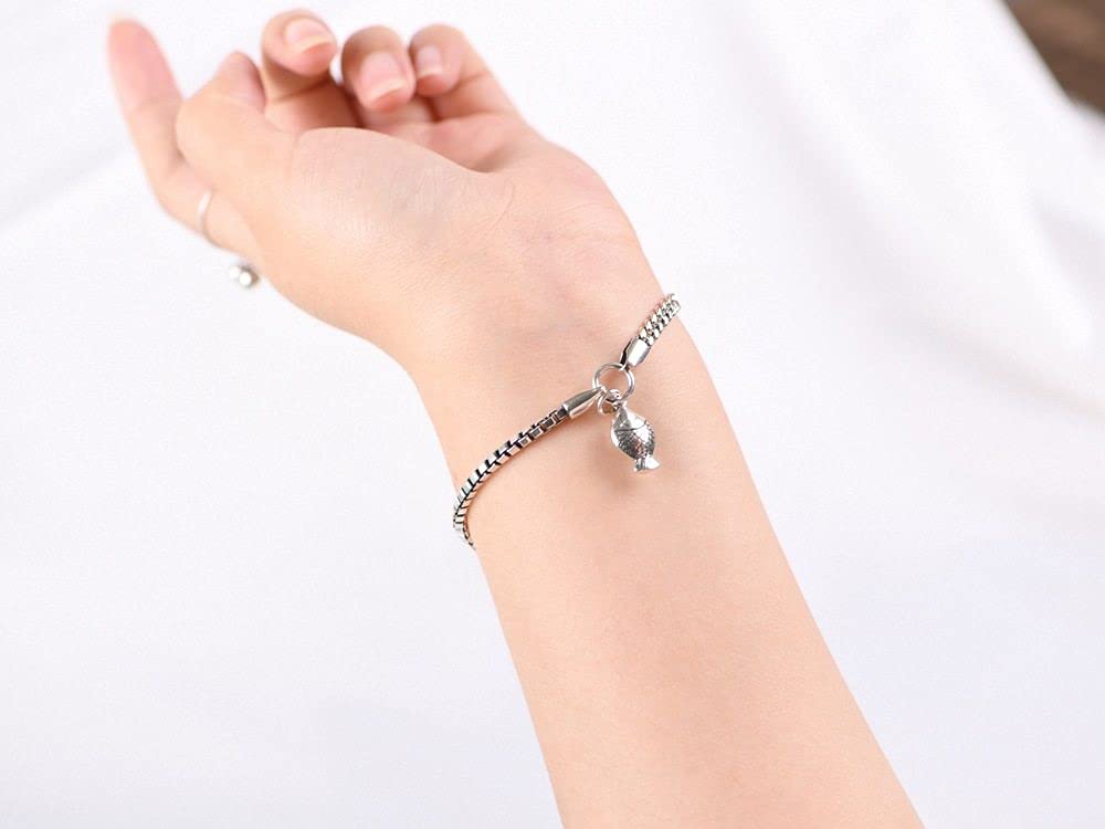 Bracciale Argento Donna,Bracciale Da Donna In Argento Sterling 925 Braccialetto Di Pesce Alla Moda Bracciale A Catena In Argento Intagliato A Mano Bracciale Da Donna In Argento Gioielli Regali Per S