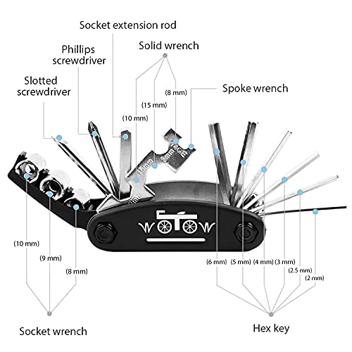 Image of WOTOW Bike Tire Repair Tool Kit, Waterproof Frame Storage Bag & Mini Bike Pump & 16 in 1 Multitool & Bicycle Tyre Lever Patch Portable Repair Tool Accessories Set for Road Mountain BMX Cycling