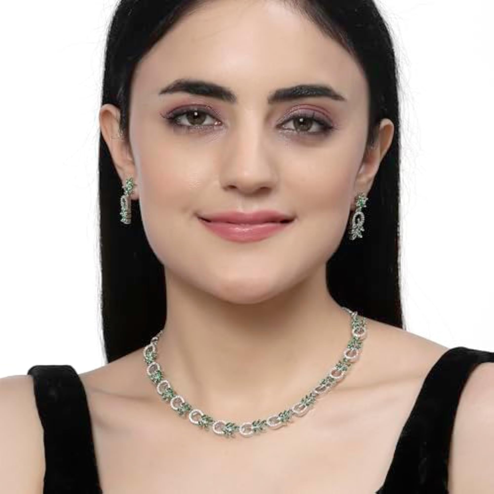 Rhodium-Plated Diamond Leaf Necklace Set