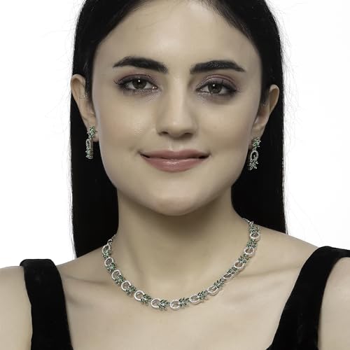 Rhodium-Plated Diamond Leaf Necklace Set