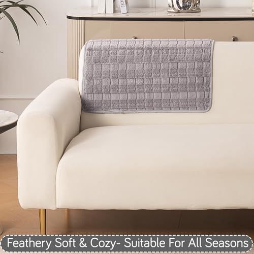 Image of HOKIPO 'Plush Haven' Premium Anti-Slip Backrest Mat | Soft Fluffy Plush Fabric, Light Grey - 1 PC (AR-6256-LGRY)