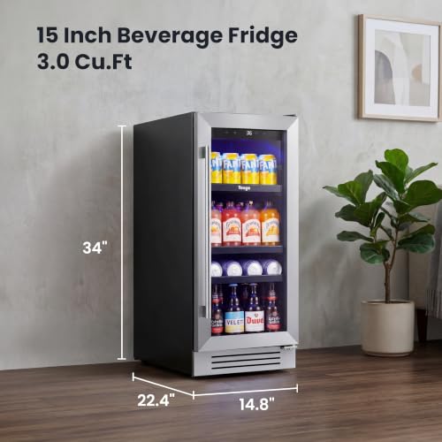 Image of Yeego Beverage Refrigerator Cooler - 15 Inch 100 Cans Mini Fridge with Glass Door, 34-54 ℉ Drink Cooler, Built-in or Freestanding for Wine Beer Soda Bar Office Home Dorm