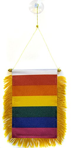 Image of AZ FLAG Rainbow Mini Banner 6'' x 4'' - Gay Pride Pennant 15 x 10 cm - Mini Banners 4x6 inch Suction Cup Hanger