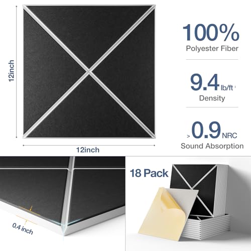 Image of 18 Pack Acoustic Panels, 12 inch x 12 inch x 0.4 inch X-Line Soundproof Wall Panels