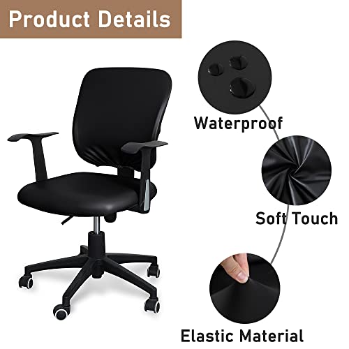 lygooh Waterproof Seat Covers Stretchable Desk Chair Cover Leather Computer Chair Slipcover Removable Washable Rotating Chair Covers for Rotating Office Chair Seat (Black, Chair Seat Cover)