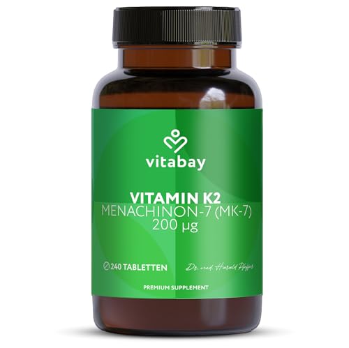 Vitabay Vitamin K2 200 µg (MK-7 Menaquinon-7) – 240 vegane Tabletten – hochdosiert & laborgeprüft – All-Trans-Form – Vorrat für 8 Monate