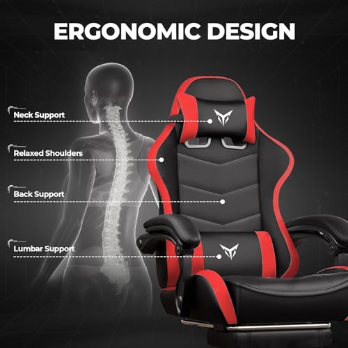 Image of GTPLAYER Gaming Chair High Back Computer Chairs with Foot Rest for Adults, Ergonomic Height Adjustable Recliner Chair 300lbs with Linkage Armrest and Lumbar Support for Home Office, Red