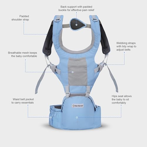 Image of Baby Carrier with Hip Seat, Ergonomic 4 in 1 Carrier Positions, Newborn to Toddler Adjustable Baby Carrier for 4-36 Months, Comfortable Padded Straps, Supports Up to 15 kg (Sky Blue)