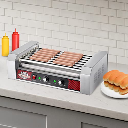 Image of Hot Dog Roller Machine - Stainless-Steel Cooker with 7 Non-Stick Rollers - Cooks 18 Hot Dogs - Concession Stand Supplies by Great Northern Popcorn