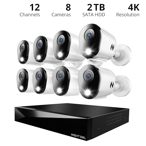 Image of Night Owl 2-Way Audio 12 Channel DVR Video Home Security Camera System with (8) Wired 4K HD Indoor /Outdoor Deterrence Cameras and 2TB Hard Drive (Add up to 4 Wi-Fi Cameras) (8 Camera)