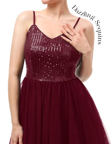 Image of Dressystar 2026 Women's Tiered Sparkly Sequin Glitter Formal Prom Dress Mini Spaghetti Strap Tulle Cocktail Party Dresses