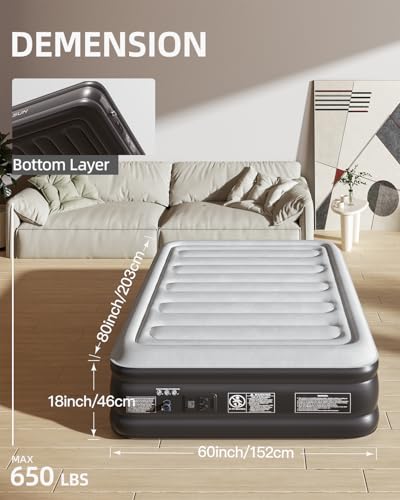 Image of CHILLSUN 2026 Upgraded Queen Air Mattress with Built in Pump, 3 Mins Quick Self-Inflation Blow Up Mattress, Flocked Top Inflatable Mattress, Leak-Proof Airbed for Camping Guests and Home