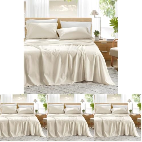 Image of Comfort Spaces 100% Cotton Percale Sheets Queen Sheet Set 4 Pcs, Ivory (Pack of 4)