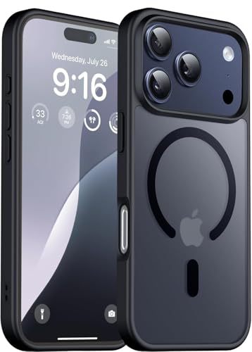 Image of Elzzi Magnetic for iPhone 17 Pro Max Case (Compatible with MagSafe) Slim Translucent Matte Shockproof with Anti-Fingerprint Phone Case, Black Matte Translucent