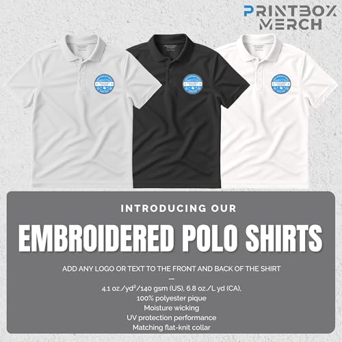 Embroidered Custom Polo Shirt, Customized Embroidery Polo Shirts, Add Any Logo or Text, Perfect for Mens Golf Work Business White2