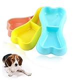 3 Pcs Dog Double Bowls Bone Shaped Feeder Pet Plastic Bowl Water Food Feeding Container Smooth Surface Designed Dish by EORTA for Puppy Dog Cat Small Animals, Random Color