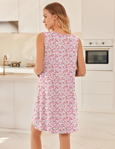 Image of Ekouaer Nightgowns for Women Sleeveless Sleep Shirt Tank Night Gown V Neck Chemise Pleated Night Shirt Soft Sleep Dress