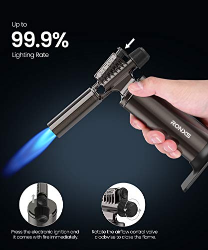 Ronxs Butane Torch, Premium All Metal Construction Big Torch Adjustable Refillable Industrial Torch, Multipurpose Blow Torch Lighters For Soldering Baking Welding Diy Crafts - Butane Gas Not Included #TOP3