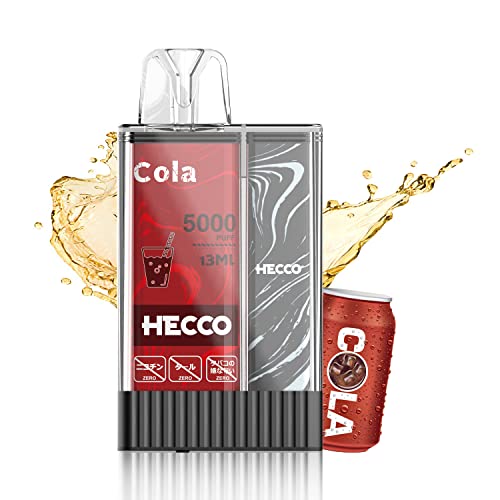 HECCO 電子タバコ 使い捨てタイプ コーラ フレーバー 炭酸風味 シーシャ 大容量 ノンニコチン・タール・色素0 水蒸気タバコ 水タバコ 使い切り ポケットシーシャ vape 本体 1本入り 約5500回吸引可能