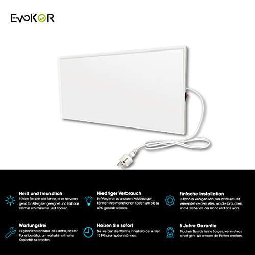 EVOKOR Infrarotheizung 170W, Infrarot Heizung Heizplatte Heizkörper Heizpaneel, Infarotheizkoerper Wandmontage mit Überhitzungsschutz, Wandheizung Elektrisch, Elektroheizung Energiesparend-620*320mm