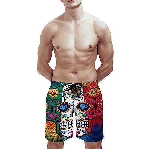 Mexican Sugar Skull Men's Summer Beach Shorts, Athletic Trunks3