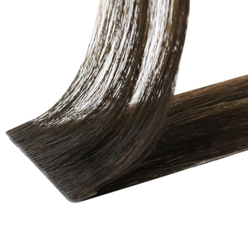 Image of LaaVoo Invisible Tape Human Hair Extensions Tape in Real Human Hair Seamless Extensions Injected Hair Extensions Tape in Balayage Dark Brown Mixed Ash Brown 18 Inch 50g 20Pcs