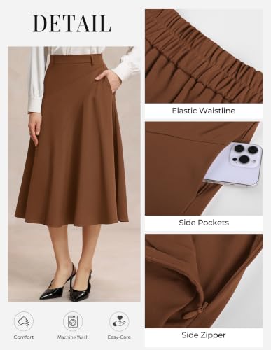 Image of Women's Business Casual Midi Skirt, High Waist Flowy Skirts with Pockets | Flowy, Work, Basic, Elegant, Teacher, Formal, Office, Funeral, Church, Fashion, Outfits, Clothing