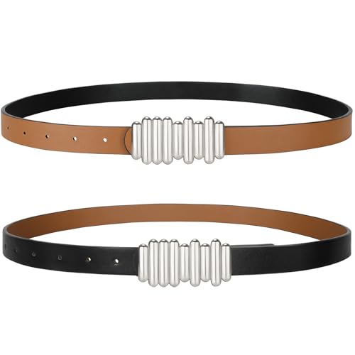 SANSTHS Skinny Reversible Belts for Women, Two-in-one Women Thin Belt for Dresses Jeans Pants with Gold Buckle
