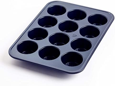 Blue Diamond Bakeware Diamond Infused Ceramic Nonstick, 12 Cup Muffin and Cupcake Baking Pan, Dishwasher and Freezer Safe, PFAS-Free, Blue