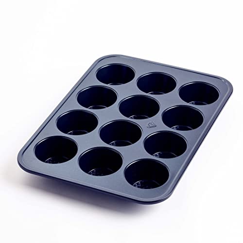 Blue Diamond Bakeware Diamond Infused Ceramic Nonstick, 12 Cup Muffin And Cupcake Baking Pan, Dishwasher And Freezer Safe, Pfas-Free, Blue #TOP2