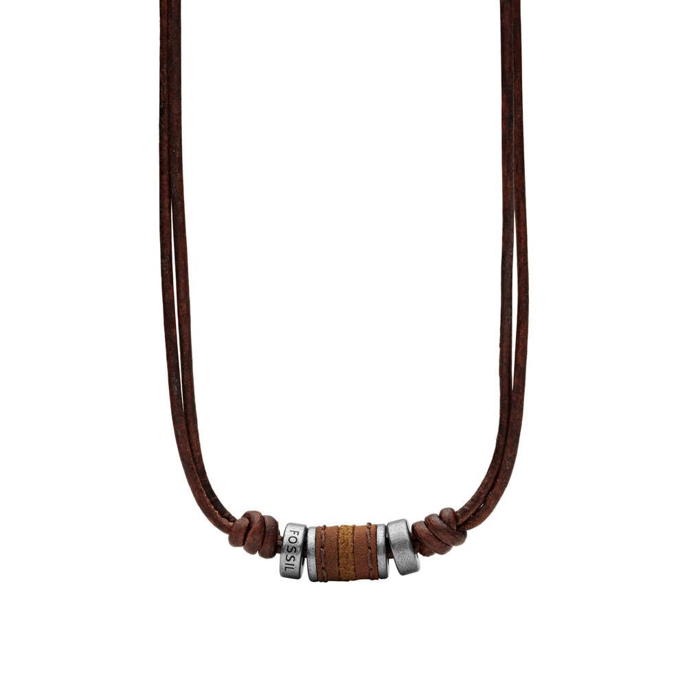 Fossil, Collar de cuero y acero inoxidable, para Hombre