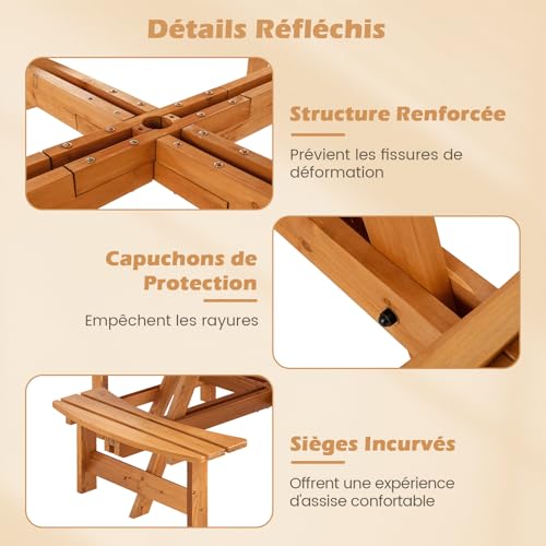 Table de pique-nique en bois circulaire pour 2 à 8 personnes COSTWAY jaune