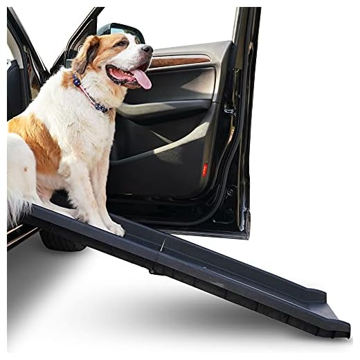Alpha Paw Large 60" Car Ramp for Large and Small Dogs, for SUVs, Cars, and Trucks, Compact, Foldable, and Lightweight, Portable Outdoor Pet Ramp for up to 200 lbs (60” x 14” x5”)