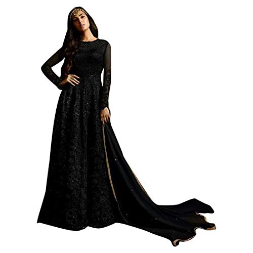 SHRI BALAJI 8709 Abito Indian Nero anarkali netto ricamo pesante hijab cocktail da sposa donne etniche festivo cucito semi bollywood etnico usura partito cermonia donne muslim