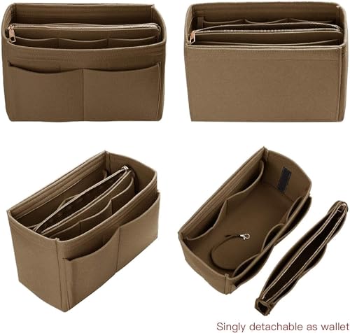 Image of GREENSHEEP Purse Organizer Insert for Handbags, Felt Organizer with Zipper Pocket (Medium, Camel)