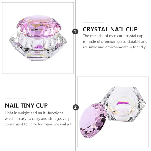 Mini taza de cristal para arte de uñas con tapa rosa miniatura 3