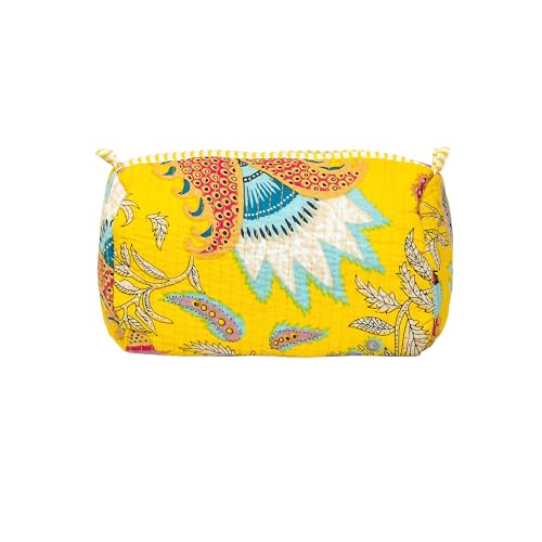 MITTICO Travel Toiletry Bag – Unisex Makeup & Shaving Kit Organizer with Handle – Multipurpose Cosmetic Pouch for Travel & Storage – Yellow Floral Print